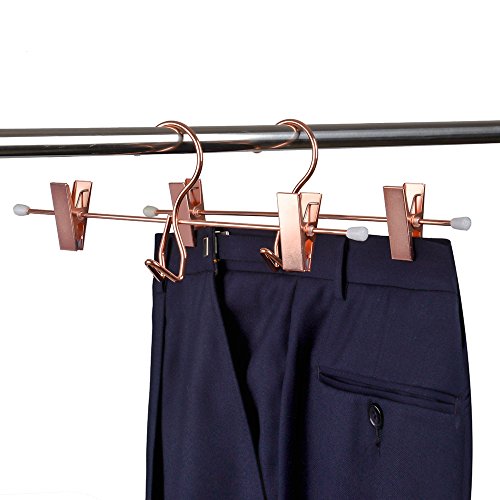 Amber Home Add-On Shiny Rose Copper Gold Metal Clothes Pant Skirt Slack Hangers Clothing Hangers with 2-Adjustable Clips (12 Pack)