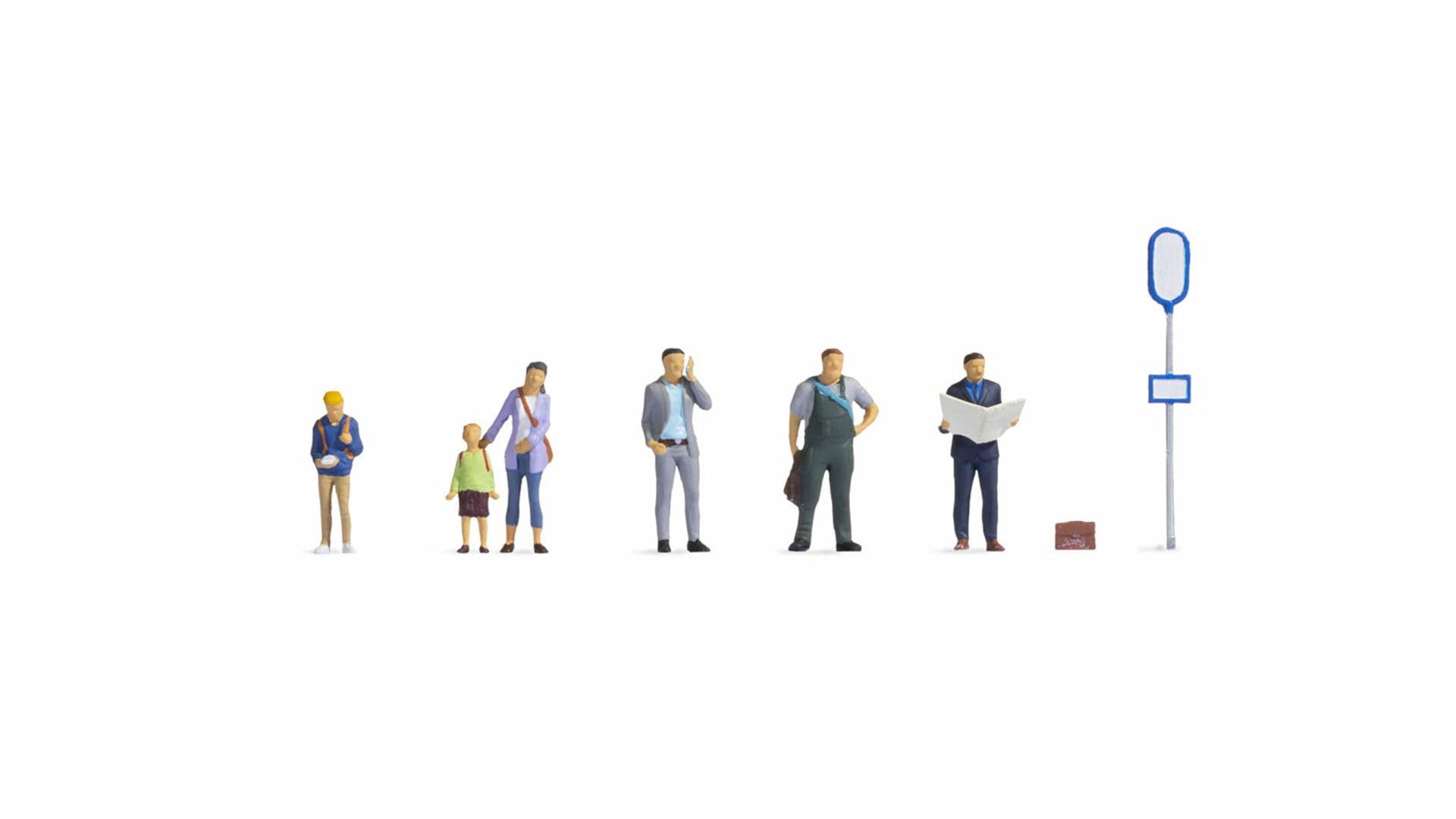 NOCH® At the Bus Stop Plastic Figure Set Hand Coloured for Track N Ideal for Model Life Scenes