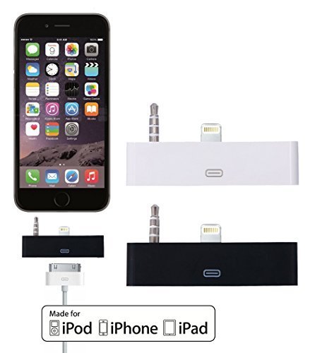 Certified Winky(TM) 2 Pack Premier Series Lightning to 30-Pin Adapter with Audio Connector Converter for iPhone 6 Plus 5.5