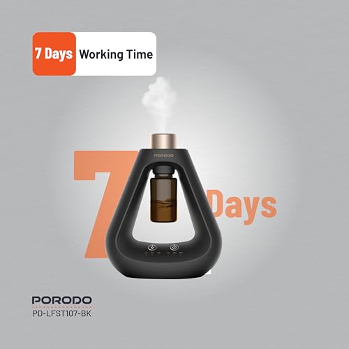 Porodo Essential Oil Diffuser, Mini Scent Air Machine, Waterless Diffuser with Timing & 3 Mist Levels, Aroma Diffuser for Home Scent Aromatherapy Diffuser, Room, Car, Office (Black)