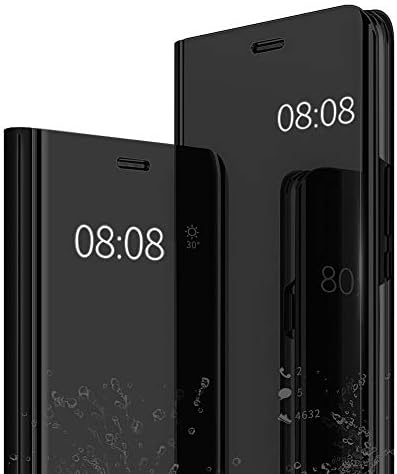 Compatible Mirror Case for iPhone X Slim Electroplate Plating Smart Translucent Flip Hard Cover (Black, iPhone X)