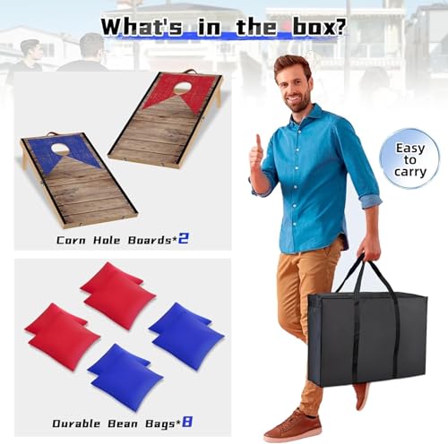 Foldable Cornhole Board Set Solid Wood Cornhole Set with 6 Bean Bags and Carrying Case Portable Cornhole Game Indoor or Outdoor for Adult Backyard Beach Camping Lawn Toss Games