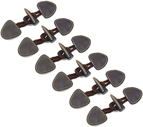Warmsky 6sets PU Leather Sew-On Toggles Closure with Resin Horn Button for Coat Jacket (Brown)