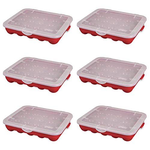 Sterilite 20 Compartment 3" Ornament Storage Case with Lid, Red (6 Pack)