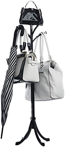 Pursenal Butler Premium Crystal Black SHORT Purse Stand - Iron Handbag Hanger Rack And Holder For Hats, Scarfs, Clothing, And Jackets - Multi-Color Storage Display Organizer With Hooks - Adjustable SHORT Stand 42 Inches Max Height and Scratch Resistant Feet - Premium SHORT Stand - 100% 30-Day Guarantee