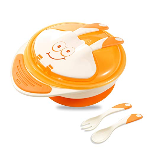 Best Suction Baby Bowl 12oz/350ml Large for Infants and 6 Months Solid Feeding - Feeding Bowl 3 in 1 Utensils Set - Non-slip Bowl, Spork Kit Spoon & Fork, BPA Free Baby Training Bowl(Orange)