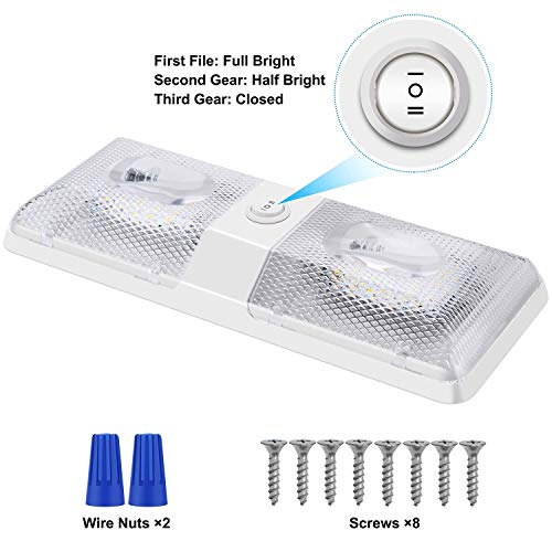 TURN RAISE Upgraded DC 12V RV LED Ceiling Double Dome Light, 48 Pcs LED Super Bright RV Interior Lighting for Car/RV/Trailer/Camper/Boat,Warm White 600 Lumens,1 Pack