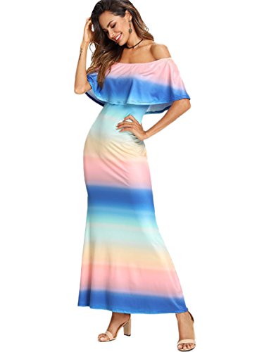 Floerns Women's Off Shoulder Ruffle Cocktail Maxi Bodycon Midi Dress Pink XL