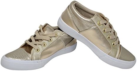 Fortune Dynamic Women Low Top Front Lace-Up Leatherette Round Toe, Synthetic Sole Fashion Sneaker Shoes, 10 B(M) Us,Gold