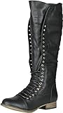 Breckelles Women's Georgia-35 Knee High Lace-Up Combat Boot