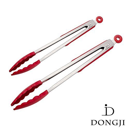 Cooking Tongs- 2 Pieces Silicone Tongs , Kitchen Tongs, Stainless Steel Handles with Red Silicone, Kitchen Oven Use, for Baking, Cooking BBQ Grill, (9inch & 12inch in Graphite red)