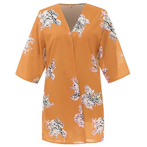 Farmerl Cardigan for Women Casual Shawl Print Cover Up Blouse Beachwear Kimono Yellow