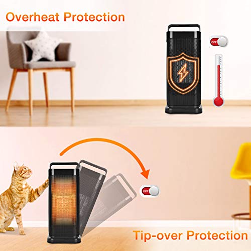 Space Heater for Office - Electric Ceramic Personal Small Portable Desk Tower Heater Fan W/ 120° Oscillating, Thermostat, Fast Heating, Overheat & Tip-over Protection, Ideal for Room Home Indoor Use