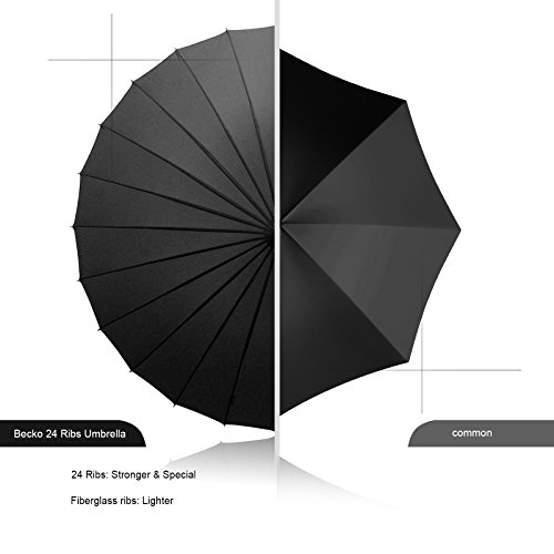 Becko Manual Open & Close Umbrella Long Umbrella with 24 Ribs, Durable and Strong Enough for the Wind and Rain, Easy to Carry on Your Back By Its Own Bag (Black)
