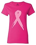Shop4Ever Pink Ribbon Women's T-Shirt Breast Cancer Awareness Shirts Large Heliconia Pink 0