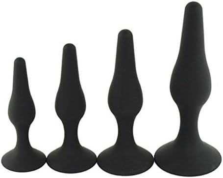 Hiti 4 Pcs Different Size Medical Silicone A-nal B-utt P-lug, Waterproof A-nal Trainer Beginner Kits Exercise Toy for Women Man (Black)