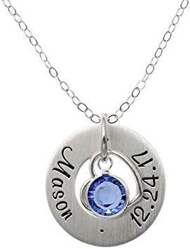 AJ's CollectionPersonalized Whimsical Heart Sterling Silver Necklace. Customize a Round Charm. Choice of Sterling Silver Chain. Gift Ideas Keep Special Name, Date Near Your Heart.