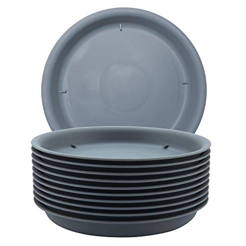 T4U 7.5 Inch Plastic Plant Pot Saucer Tray Pack of 12 – Grey, Durable Pallet Base Container for Holding Succulent Flower Planter Garden Pot and Small Ornament Indoor Outdoor Gardening