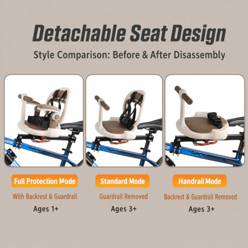 ALISMAEEL Kids Bike Seat 360° Rotatable Front Mount Baby Bike Seat, Soft PU Seat cushion with Safety Belt & Foldable Footrest, Easy Install on Most Mountain Bikes, for Kids 1Y-6Y(110lbs Capacity)