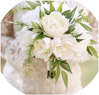 White Bride 牡丹の花ブーケ 造花 ローズ コサージュ グリーンリーフ ウェディングブーケ Onesize Sb 122