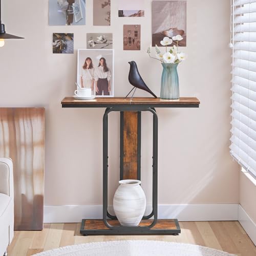 HOOBRO Industrial Style Console Table with Storage Space 2 Tier Geometric Frame Sideboard for Hallway Entryway Living Room Bedroom Rustic Brown Black EBF68XG01