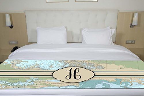 Letter H Nautical Chart Map Initial Monogram Bed Runner Scarf Twin/Full/Queen/King Size