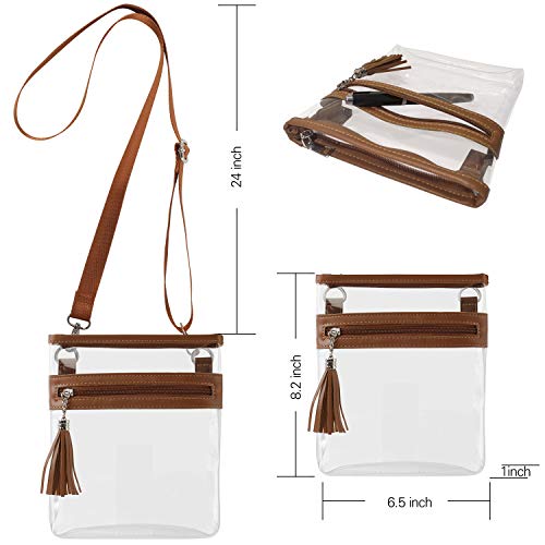 YanHao Clear Purse Fashion NCAA PGA NFL Stadium Approved Clear Bag Crossbody Transparent Bag with Tassel