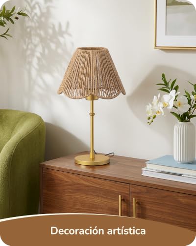 EDISHINE Table Lamp, Braided Paper Rope Lamp, Gold LED Bulb 4W 2700K Warm White Included, E27 Base, Decorative Lamp with Metal Base for Bedroom and Living Room