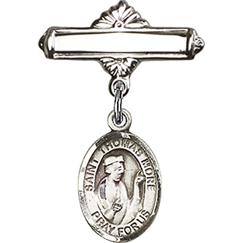 Sterling Silver Baby Badge with St. Thomas More Charm and Polished Badge Pin 1 X 5/8 inches