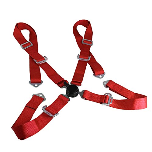 Spec-D Tuning RSB-4PTRED-RS Red Seat Belt Harnesses, 2" Inches Wide, 4 Point Camlock Cam Lock