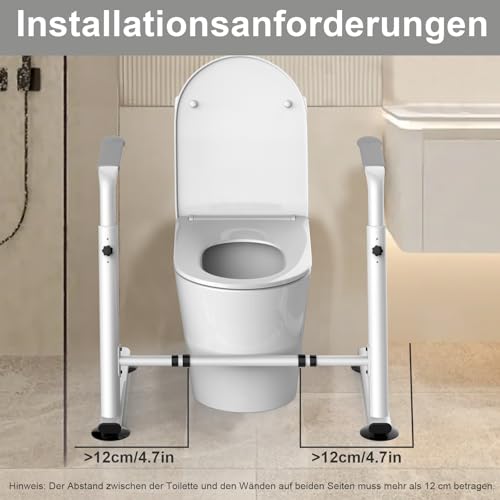 Heuffe Height Adjustable Toilet Raise Aid - Safety Frame with Armrests for Elderly/Disabled People - Toilet Support Handle without Drilling