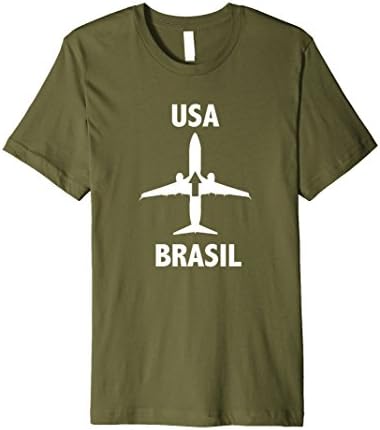 Mens Brasil/Brazil to USA Airplane T-Shirt Large Olive