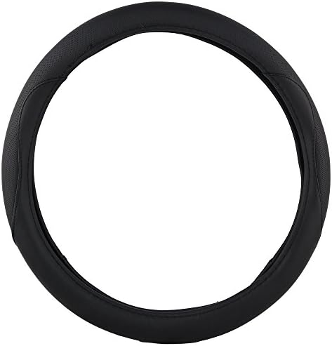 KM World Black 14.5-15 Inch PU Leather Steering Wheel Cover With Precise Hand Placements, Fits Ford F150/F250