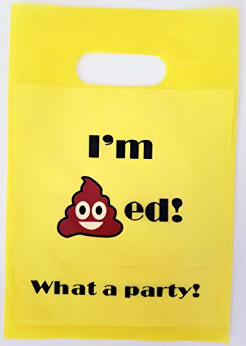 Emoji Party Favor Bags Poop Theme Birthday Supplies Smile Plastic Yellow Bag with Handle