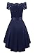 Sunvary Women Prom Cocktail Dresses Short Sleeves Off Shoulder Evening Formal Dress Lace with Bowknot-XL-Navy