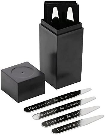 Personalized Master Free Engraving Custom 8pcs 4 Sizes Set(2.2" 2.5" 2.75" 3") Metal Collar Stays in Black Plastic Box for Mens Dress Shirt