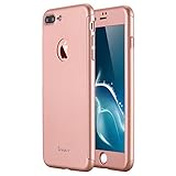 iPhone 7 Plus Case, Pandawell [Matte Finish] 360 Degree All-around Full Body Coverage Protection Hard Slim Case Cover with Tempered Glass Screen Protector for Apple iPhone 7 Plus - Rose Gold