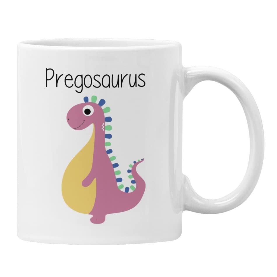 Plumfoolery Pregosaurus Mug Cute Pregnancy Gift Her Pregnant Dinosaur (White)