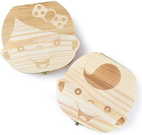 Eteng Baby Tooth Storage Keepsake Box Wooden Milk Teeth Saver for kids Boy &amp; Girl (boy&amp;girl)