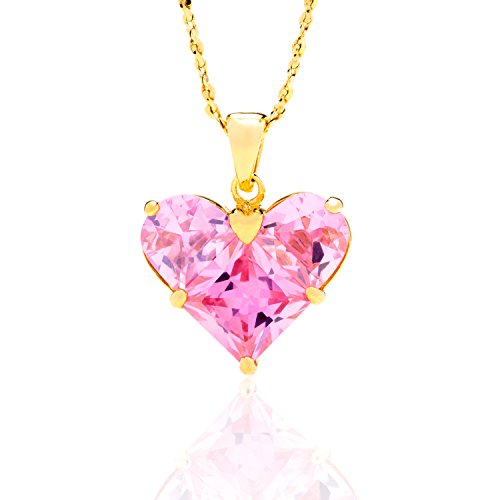 Pink Heart CZ Pendant Necklace, 24K Gold Filled Chain (18"), Tarnish-Resistant, by Lifetime Jewelry