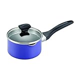 Farberware Dishwasher Safe Nonstick Aluminum 1-Quart Covered Straining Saucepan with Pour Spouts, Purple
