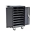 Pearington 12-Device Mobile Charging and Storage Cart for iPads, Tablets and Laptops Computers, Up to 16-inch Screen Size, Surge Protection, Front & Back Access Locking Cabinet, Black