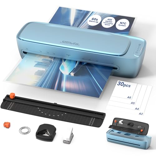 Qfun Laminator Machine 13 Inch Never Jam, 60S Fast Warm Up Thermal Cold Laminator for Teachers Schools, 9 in 1 Lamination Kit with 30 Laminating Sheets Portable 11x17 Laminate Machine for Home Office