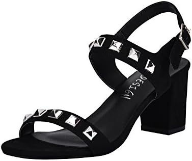 Women's Block High Heel Sandals Ankle Strap Open Toe Dress Sandals Comfortable Memory Foam Insole | Black 027-38