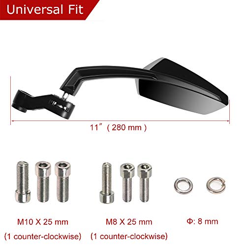 Evermotor Universal Motorcycle Mirrors with M8 M10 Clockwise and Counter Clockwise Threaded Bolts for ATV Scooter Cruiser Roller Kawasaki Yamaha Suzuki Honda