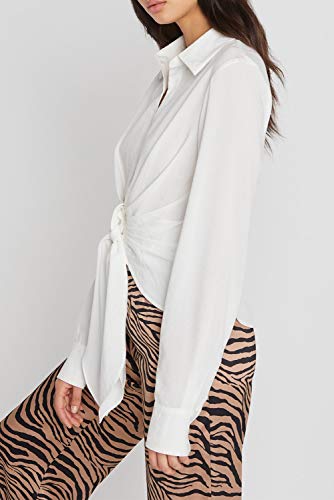 Donnalla 2019 Women Deep V Neck Long Sleeve Shirt Tie Front Kimono Cover Up Casual Blouse Tops (White, Size L)
