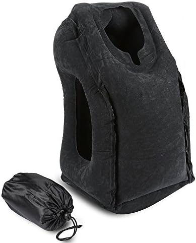Neck Support Travel Pillow, Ultralight Inflatable Backpacking Pillow, Portable Face Cradle Air Pillow for Airplanes, Trains, Cars, Camping, Office Napping Pillow (Black)