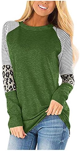 Women Sweatshirt,QUINTRA Leopard Print Solid Color Stitching Long-Sleeved Shirt Sweater Color Block Patchwork Pullover Top Loose Casual Tee Shirt Blouse