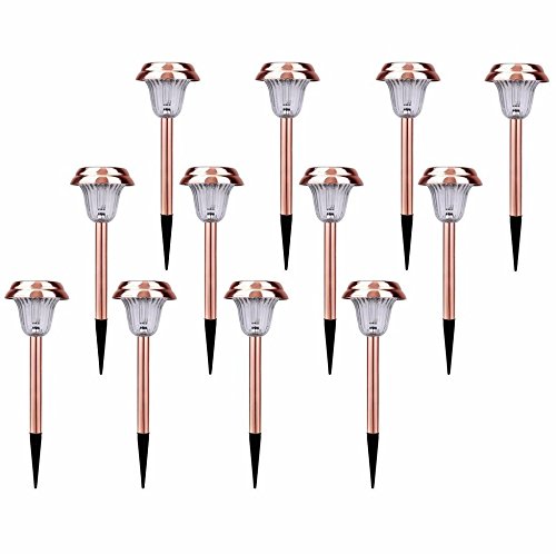 Ohuhu Stainless Steel Solar Path Lights for Outdoor Landscaping Path Patio Yard Deck Driveway and Garden, 12-pack, Copper