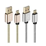USB to Micro USB Cable Android Charger Cable Fast Charge,Short Micro USB Charging Cable 3FT Pack,USB Micro Cable Micro USB Charge Cable for Samsung Tablet/Galaxy,Kindle Charger Cord,LG,PS4-Silver Gold